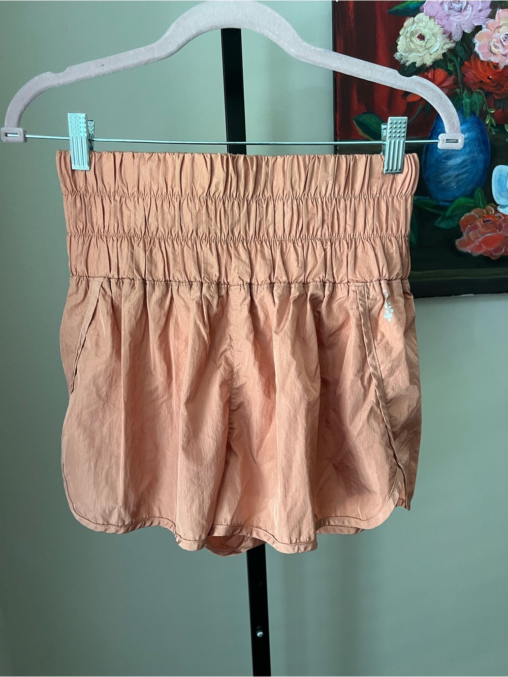 Free people movement the way home Smocked Waist Coral Peach Athletic Shorts - Picture 2 of 7